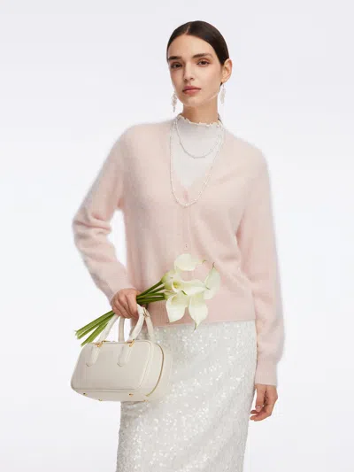 Goelia 100% Brushed Cashmere V-neck Women Cardigan In Pink