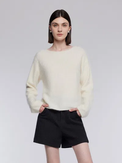 Goelia 100% Brushed Wool Boat Neck Women Sweater In Yellow