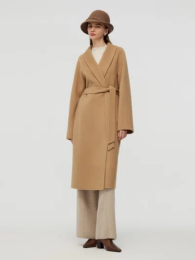 Goelia 100% Camel Hair Women Wrap Overcoat In Multi