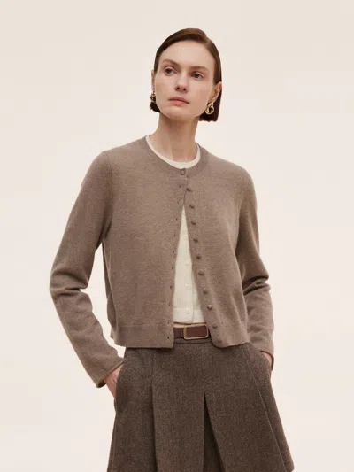 Goelia 100% Cashmere Faux Two-piece Women Cardigan In Brown