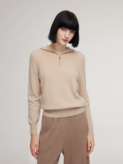 Goelia 100% Cashmere Half-zip Women Hooded Sweater In Multi