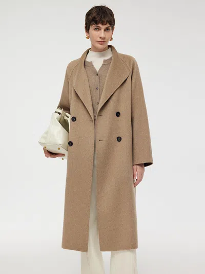 Goelia 100% Cashmere Lapel Unisex Overcoat In Nude