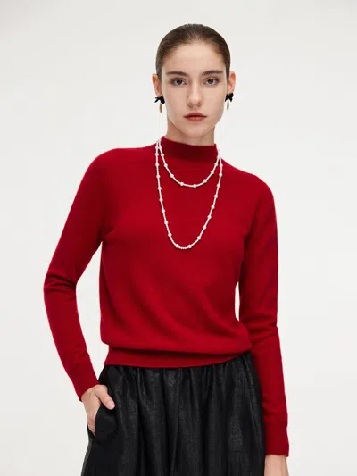 Goelia 100% Cashmere Mock Neck Women Sweater In Red