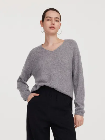 Goelia 100% Cashmere Reversible Women Sweater In Gray