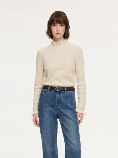 Goelia 100% Cashmere Ruffle Neck Women Sweater In Neutral