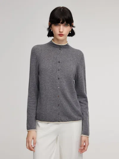Goelia 100% Cashmere Seamless Contrast Trim Women Cardigan In Gray