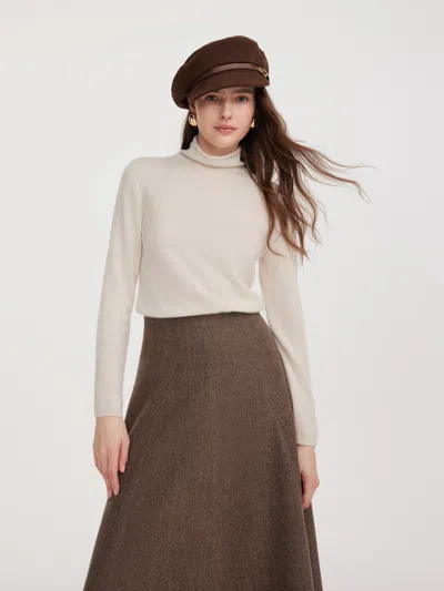 Goelia 100% Cashmere Seamless Turtleneck Women Knit Top In White