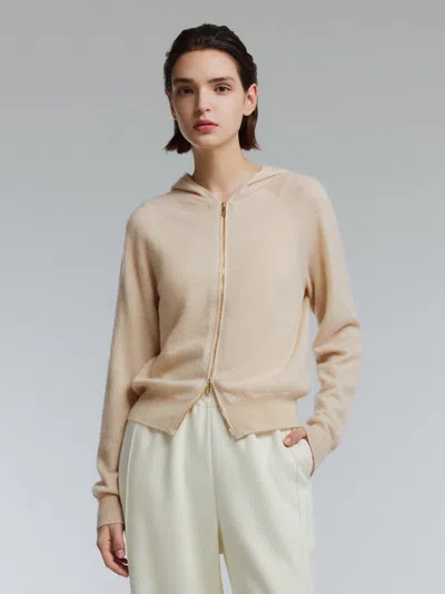 Goelia 100% Cashmere Seamless Women Hooded Zip-up Cardigan In Neutral