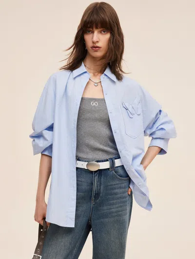 Goelia 100% Cotton 3d Butterfly Women Loose Fit Shirt In Blue