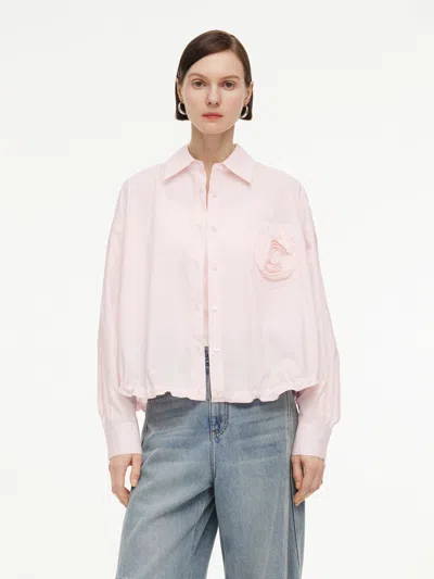 Goelia 100% Cotton 3d Rose Women Loose Fit Shirt In Pink