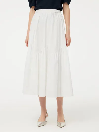 Goelia 100% Cotton A-line Elastic Waist Women Skirt In White
