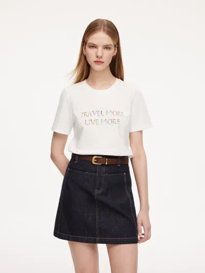 Goelia 100% Cotton Beaded Letter Women T-shirt In Multi