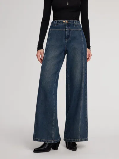 Goelia 100% Cotton Brushed Denim Straight Wide Leg Women Jeans In Blue