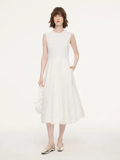 Goelia 100% Cotton Bubble Hem Women Sleeveless Maxi Dress With Bag In White