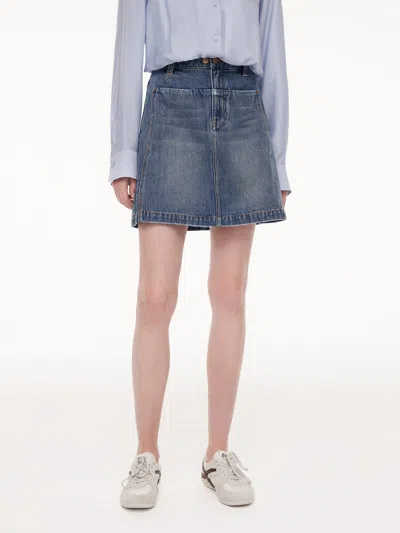 Goelia 100% Cotton Denim Adjustable Waist Women Skirt In Blue