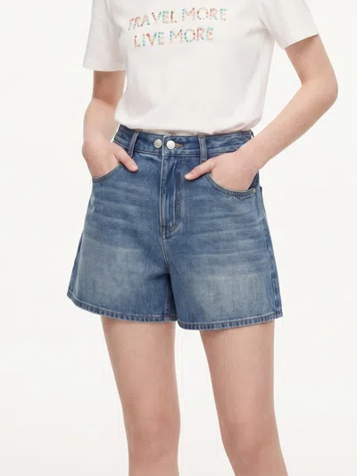 Goelia 100% Cotton Denim A-line Women Shorts In Blue