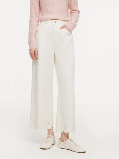 Goelia 100% Cotton Denim Embroidered Women Wide Leg Jeans In Multi