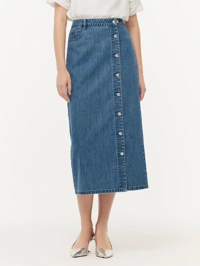 Goelia 100% Cotton Denim Glitter Adjustable Waist Women Skirt In Blue