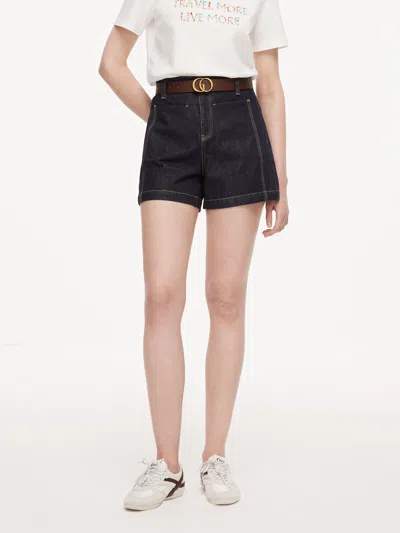 Goelia 100% Cotton Denim Slimming Seamed Women Shorts With Belt In Black