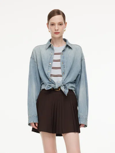 Goelia 100% Cotton Denim Unisex Oversized Shirt In Blue