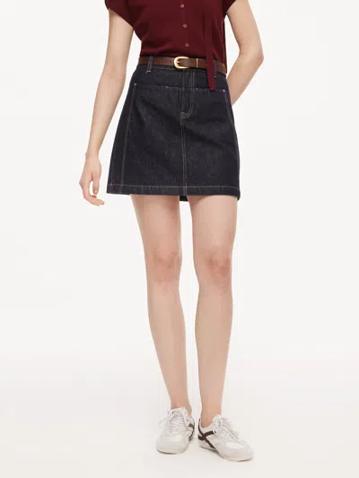 Goelia 100% Cotton Denim Women A-line Skirt In Blue
