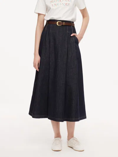 Goelia 100% Cotton Denim Women Culottes With Belt In Blue