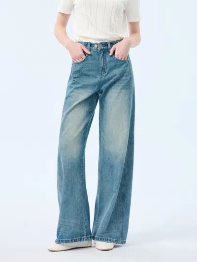 Goelia 100% Cotton Denim Women Curved Leg Jeans In Blue