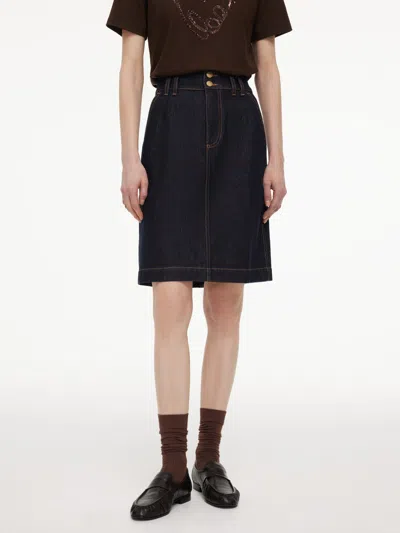 Goelia 100% Cotton Denim Women Midi Skirt In Dark Denim