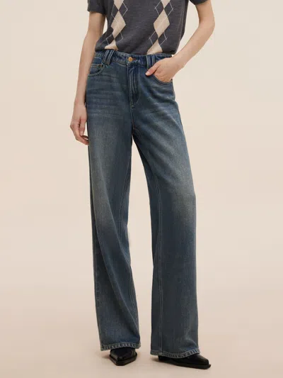 Goelia 100% Cotton Denim Women Straight Leg Jeans In Blue