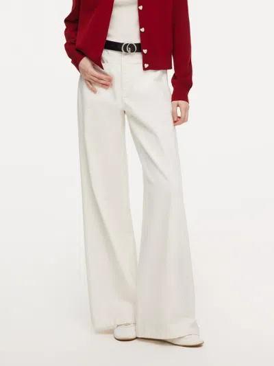 Goelia 100% Cotton Denim Women Wide Leg Jeans With Belt In White