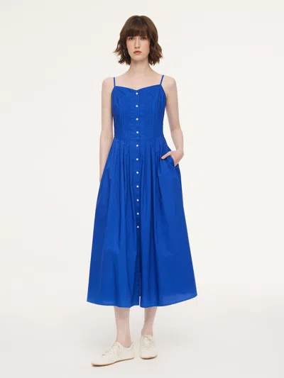 Goelia 100% Cotton Gathered Waist Women Strap Maxi Dress In Blue