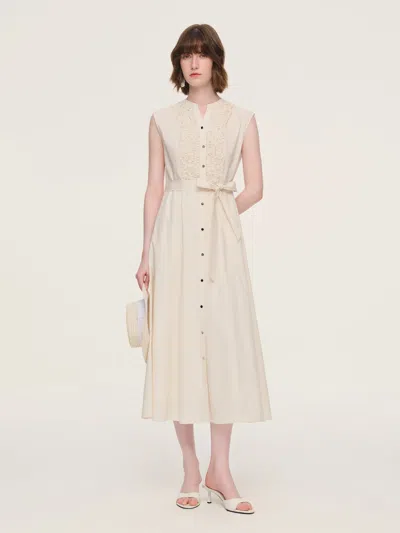 Goelia 100% Cotton Gather-waisted Women Cap Sleeve Maxi Dress With Two Belts In Neutral