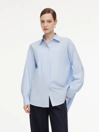 Goelia 100% Cotton Letter Embroidered Women Oversized Shirt In Blue