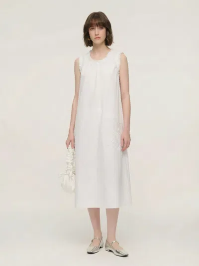 Goelia 100% Cotton Rope Embroidered Women Sleeveless Maxi Dress In White