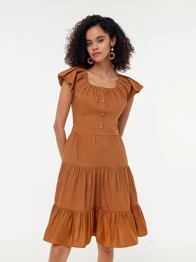 Goelia 100% Cotton Ruffle Sleeve Gathered Waist Women Mini Dress In Multi