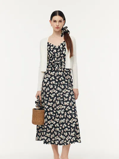 Goelia 100% Cotton Strap Maxi Dress And Lyocell Cardigan Two-piece Set In Black