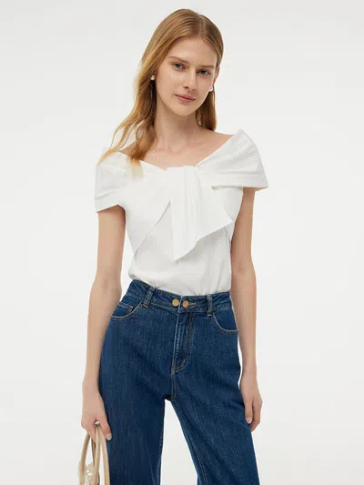 Goelia 100% Cotton Stretch Off Shoulder Women Bow Top In White