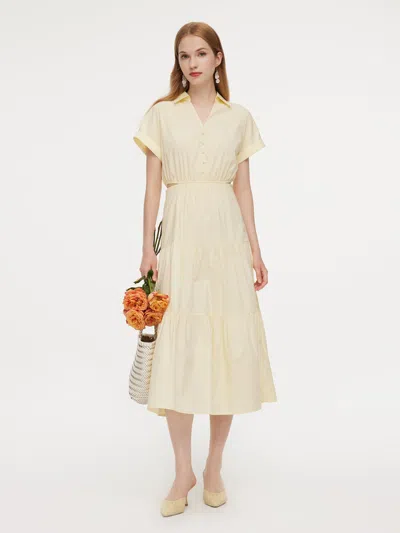 Goelia 100% Cotton V-neck Back Tie Women Maxi Shirt Dress In Neutral