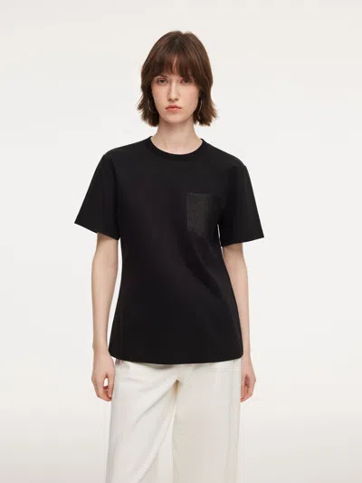 Goelia 100% Cotton Women T-shirt With 18mm Gambiered Canton Gauze Pocket In Black