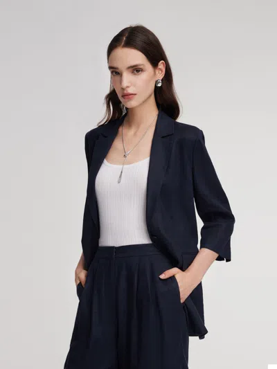Goelia 100% Linen 3/4 Sleeve Women Blazer In Black