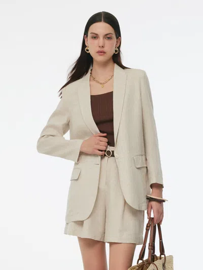 Goelia 100% Linen Back Slit Women One Button Blazer In Neutral