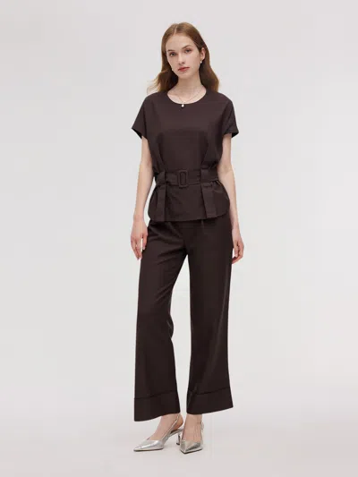 Goelia 100% Linen Blouse And Pants Two-piece Set In Brown