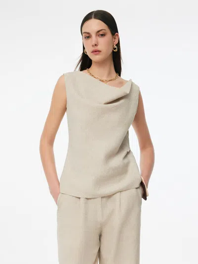 Goelia 100% Linen Cowl Neck Women Tank Top In Neutral