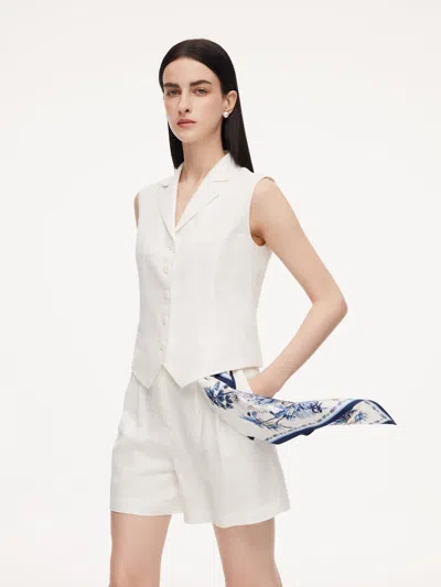 Goelia 100% Linen Lapel Women V-neck Vest In White