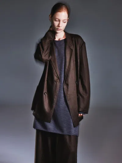 Goelia 100% Linen Loose Fit H-line Unisex Shop Coat In Brown