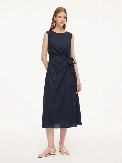 Goelia 100% Linen Side Tie Women Sleeveless Maxi Dress In Blue