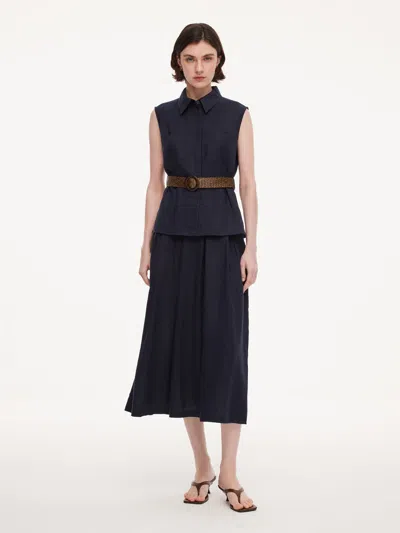 Goelia 100% Linen Sleeveless Blouse And Skirt Two-piece Set With Braided Belt In Animal Print
