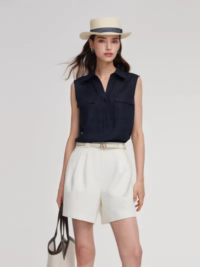 Goelia 100% Linen Sleeveless Women Shirt In Blue