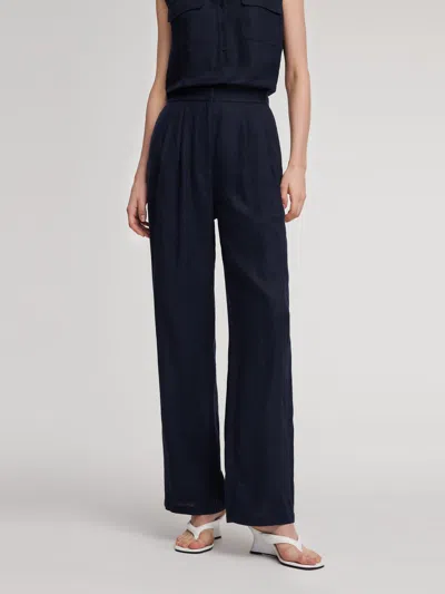 Goelia 100% Linen Straight Leg Women Pants In Blue