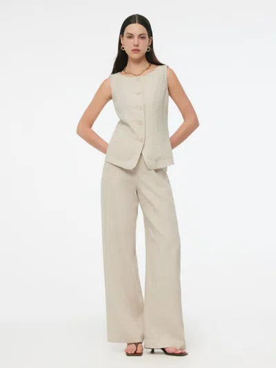 Goelia 100% Linen Vest And Pants Two-piece Set In White